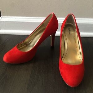 Red suede high heels size 6.5